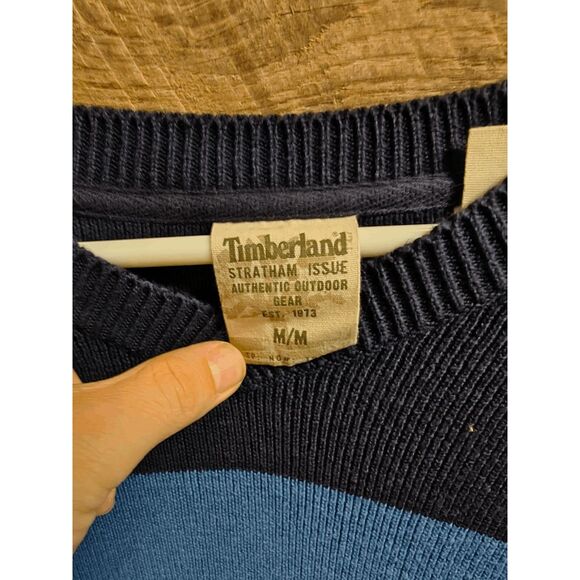 Timberland Stratham Issue Men's Size M Blue 2-tone V-neck Pullover Sweater - Picture 2 of 3